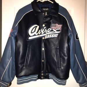 Avirex Classic Black Blue Leather Flight Jacket